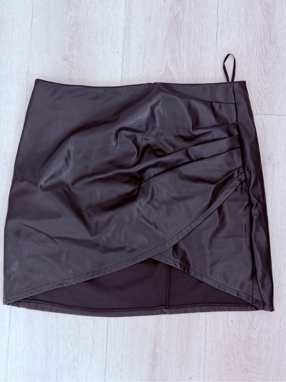SHEIN Black Faux Leather Wrap-Front Mini Skirt